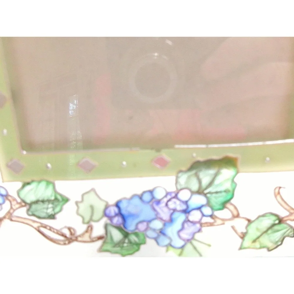 VTG 2003 Joan Baker Designs Glass Picture Frame 4x6 Purple Grapes Stained‎ Glass